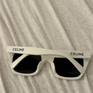 Celine White Frame Black Lens Sunglasses with Logo Temples